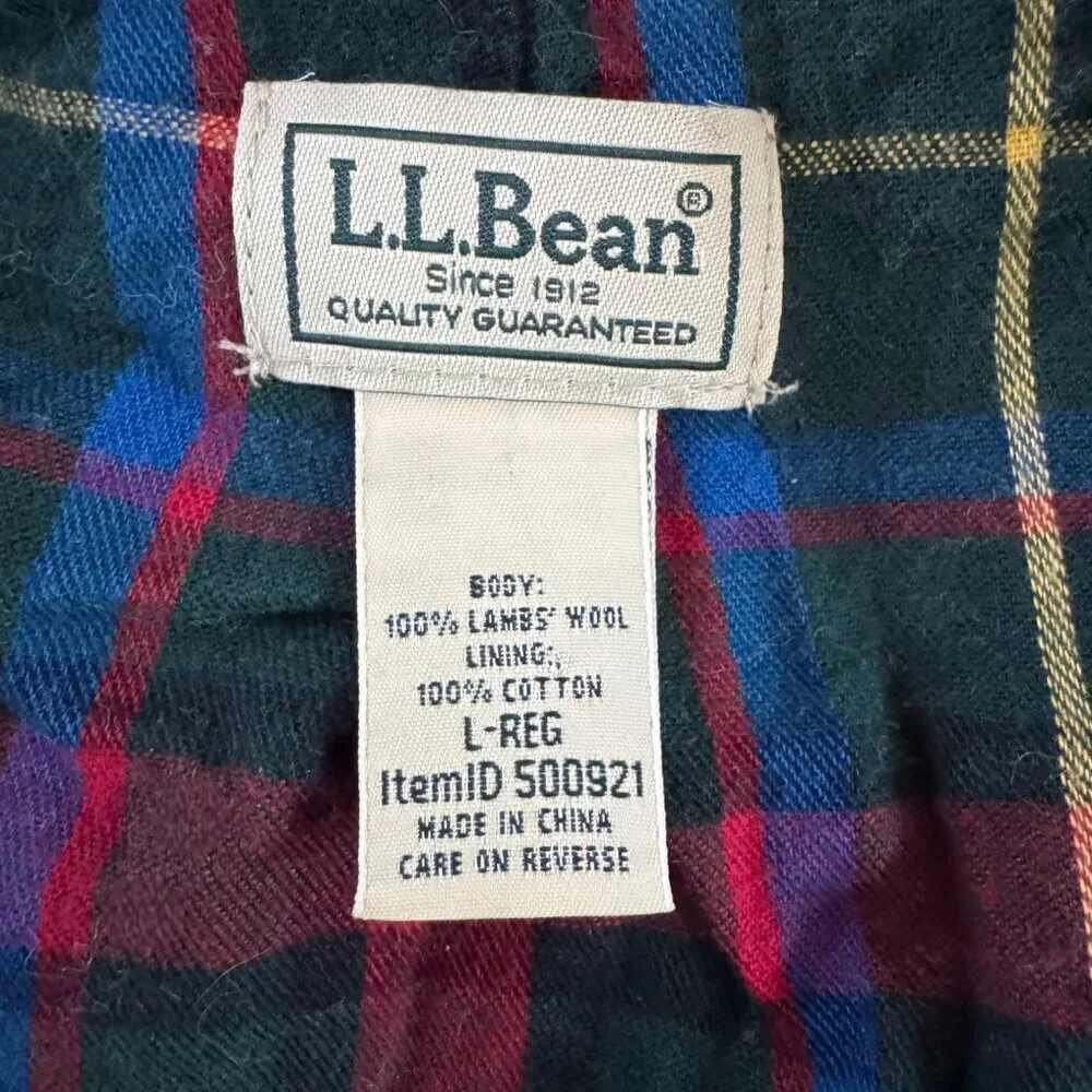 LL Bean Lambswool Bomber Jacket Gray Tartan Lined Zip Front Classic Coat Mens L